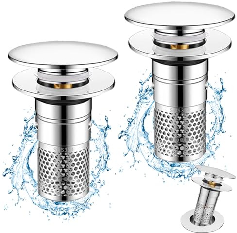 2 Stück Edelstahl Pop Up Abflusssieb Ablaufgarnitur Stöpsel,Waschbeckenstöpsel,Bathroom Sink Plug, Metal Drain Plug Universal,Waschbeckenstöpsel,Abflussstopfen für Bad, Waschbecken und Küche (34-40mm)
