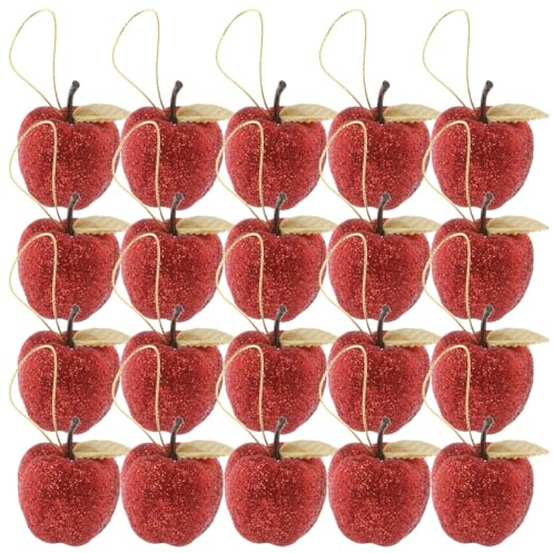 ULTECHNOVO 20Pcs Red Apple Christmas Tree Ornaments Mini Foam Hanging Decorations for Xmas Holiday Party Nursery Decor Vintage Style Festive Baubles for Home and Wedding