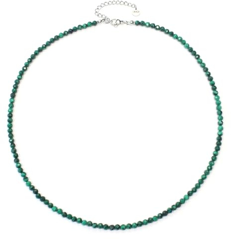 LAKADA Malachit Edelsteinkette mit facettierten 4mm Perlen - echte Natursteine - Länge verstellbar - Heilstein Schutzstein Edelstein Collier Glücksbringer Talisman Geschenk (Malachit, 40, S)
