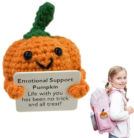 Positiver Kürbis häkeln - Positives Gemüse häkeln Niedliches Cheer Spielzeug mit Karte Strickpuppe für Schreibtisch, Bücherregal, Nachttisch, Zimmer