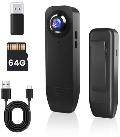 Bextgoo Bodycam Körperkamera Mini, 1080P Mini Kamera ohne WLAN Tragbar mit 64 GB TF Karte, Kleine Körperkamera 1000 mAh Lange Akkulaufzeit Nachtsicht Bewegungserkennung