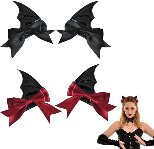 KASESSS 4 Pezzi Fermagli per Capelli di Halloween, Ali di Pipistrello Demoniaco Mollette Capelli Halloween, Accessori Capelli halloween, Fermagli Capelli per Donne Ragazze Cosplay Decorazione Nero