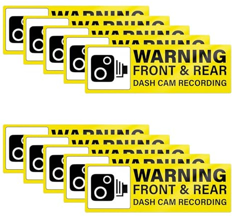 10pcs Dash Cam Stickers for Cars, 150×50mm Notice Warning Front Rear Dashcam Vehicle Inside Window Signs Recording Camera Self Adhesive Waterproof Removable Labels Decal Sticker