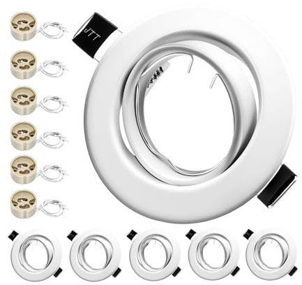 LteelDay Pack de 6 Marco Foco Empotrable GU10 Blanco Redondo | Casquillo cerámico VDE, orientable 30°, corte 68-80mm. Para LED o halógenas 50mm. Bombilla no incluida.