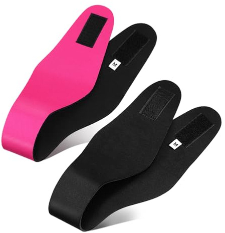 Hemobllo Lot de 2 Bandeaux de Sport pour Garçon et Filles Bandeaux de Natation Élastiques Protecteurs D’Oreilles Taille Moyenne Couleurs Noir et Rose Réutilisables pour Piscine et