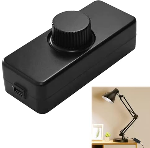 LED Dimmer Schalter, 3-100W Dimmer für LED Lampen & Glühlampen – AC 220-240V Drehschalter Schnurdimmer, Kompakter Dimmer Schalter zur Helligkeitsregulierung, Schwarz