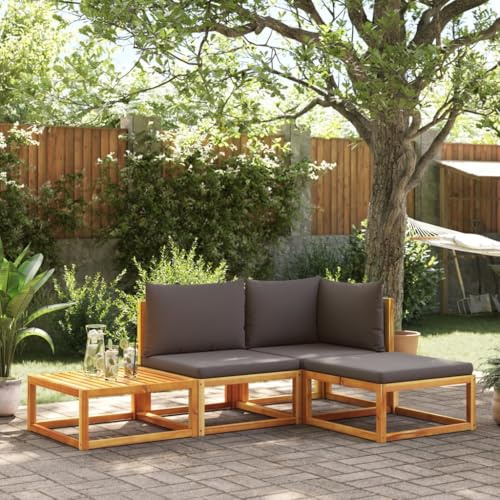 LoogCape 4-TLG. Gartensofa-Set aus Akazienholz & Rattan, modulares Loungeset mit Kissen, wetterfestes Terrassenmöbel-Set für Balkon und Veranda