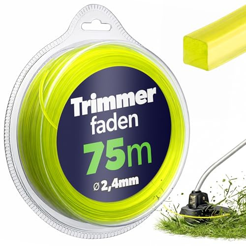 KADAX Quadratischer Mähfaden 2,4 mm x 75 m, Trimmerfaden für Rasentrimmer & Motorsense, Trimmerschnur für Freischneider, Garten Zubehör (Gelb)
