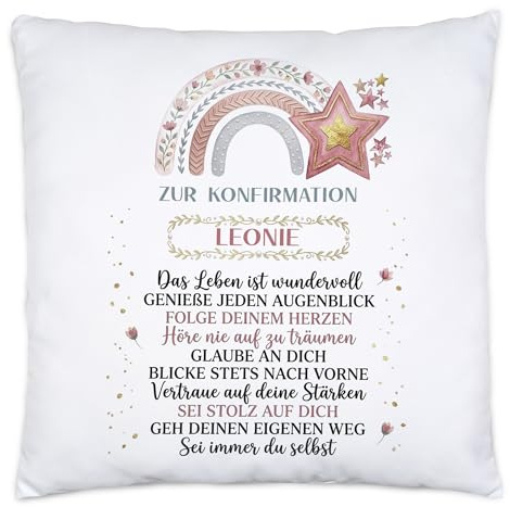 Kissen Konfirmation personalisiert mit Name Lebensweg Spruch Mädchen Junge Dekoratives Geschenk zur Taufe Erinnerung Taufkissen religiöses Kissen