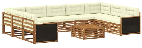 vidaXL Outdoor-Sofagarnitur 10 pcs Natur und Creme Massivholz Akazie, Gartenmöbel Set, modernes Sofa für den Außenbereich, Lounge ganz entspannt, Terrasse, Patio