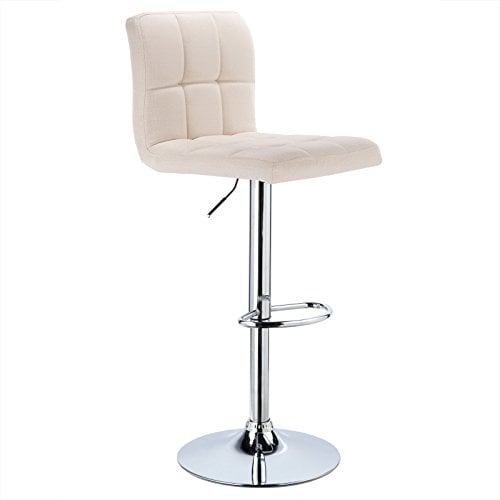 WOLTU 1x Taburete de Bar Regulable en Altura Asiento de Lino Acero Cromado Crema BH32cm-1