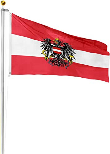 Aluminium Fahnenmast 6,20 6,80 oder 7,50 meter Höhe inkl. Deutschlandfahne mit Adler oder Österreich 90x150 Farbe Österreich Größe 6.2 Meter