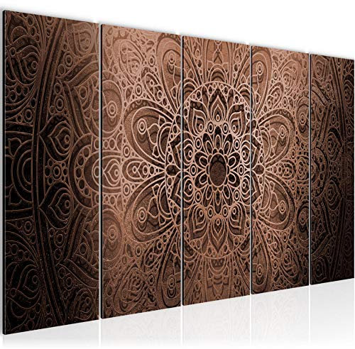 Runa Art Wandbild XXL Mandala Wohnzimmer Schlafzimmer 200 x 80 cm Beige Braun 5 Teilig - Made in Germany - 101255c