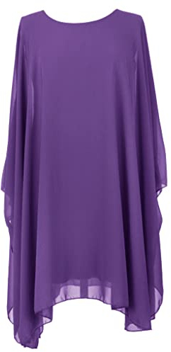 TEXTURE Ladies Womens Italian Lagenlook Batwing Sleeve Flowy Chiffon Kaftan Tunic Top Blouse Dress One Size Plus UK 14-22 (Purple, One Size)
