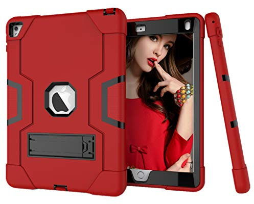 HyFone Funda para iPad Air 2 iPad Pro 9.7 - Robusto Anti Caída Duradero Resistente Protector de Cuerpo Completo Case Cover para iPad A1566 A1567 A1673 A1674 A1675 - [Rojo/Negro]