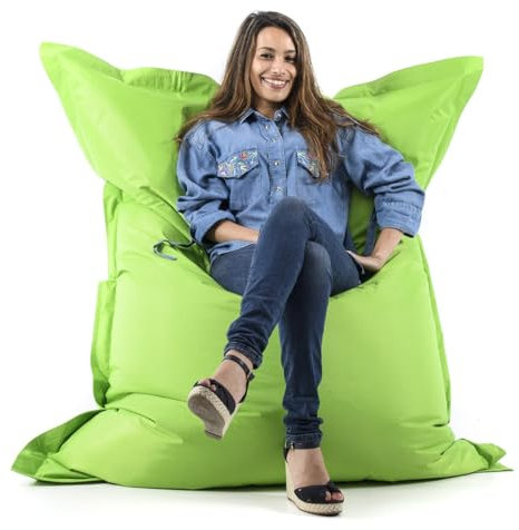 LIVEDECO - Pouf Géant Vert BiG52 Classic 170x130 cm - Déhoussable, Intérieur/Extérieur, Rempli de Billes de Polystyrène