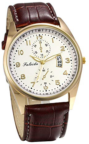 JewelryWe Herrenuhr Leder Quarz Uhr: Klassische Einfache Analog Quarzuhr Wasserdicht Armbanduhr Herren Braun Lederarmband Business Casual Uhr mit Arabischen Zahlen & Gold Gehäuse