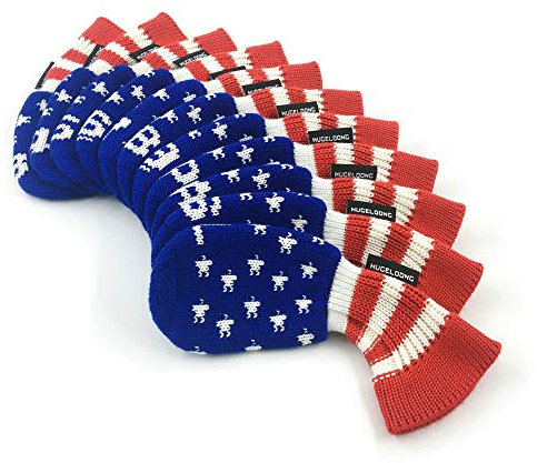HUGELOONG Golf Iron Covers USA Flag (3-9,A P S L)-Head Covers with Numbers on Top(Blue/Red/White