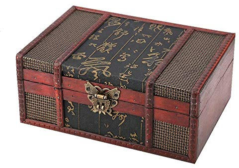 Vintage Wooden Jewelry Storage Box, Retro Antique Wooden Treasure Chest Case, Antique Style Storage Organizer Container, Trinket Box for Storing Jewelry Treasure Pearl Gift Box, 9.1 x 6.3 x 3.9in