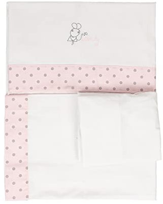 Sábana 100% Algodón Bebé, Hipoalergénica, transpirable y ecológica. Tacto suave. 3 piezas (sábana, bajera con gomas ajustables y almohada). 100% Fabricación España. (Ratita Presumida, Maxicuna 70x140)