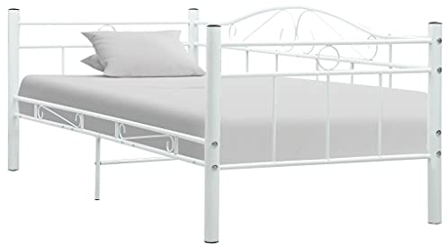 vidaXL Bettgestell Bett Metallbett Schlafzimmerbett Einzelbett Ehebett Bettrahmen Schlafzimmermöbel Lattenrost Weiß Metall 90x200cm