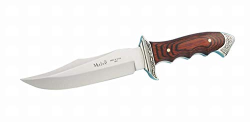 Muela 21733. Cuchillo de Monte Modelo Venecia. Mango de Madera Coral. Funda Cuero Herramienta para Caza, Pesca, Camping, Outdoor, Supervivencia y Bushcraft