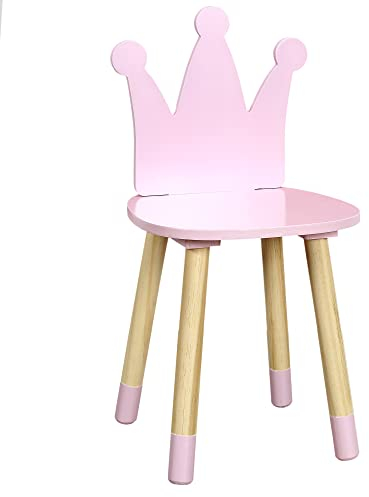 Home Deco Kids HD6922 Stuhl, Kronen-Design, Rosa, für Kinder, Kinderzimmer, Möbel, Dekoration, Holz, Kiefer, 28 x 27 x 54 cm