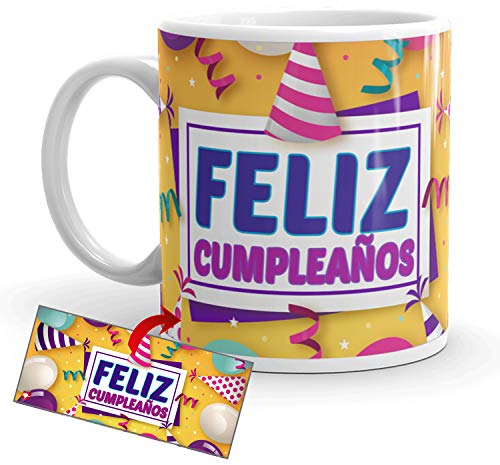 Kembilove Tazas de Desayuno de Cumpleaños – Taza con Mensaje de Feliz cumpleaños – Tazas de Café y Té Ideal para Regalar a Amigos – Taza de cerámica de 350 ml – Regalos Originales
