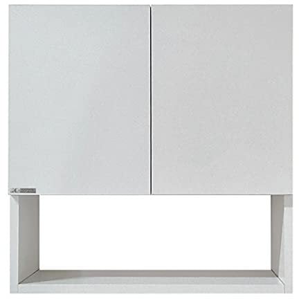 Pensile Armadietto Bagno Sospeso da Parete Armadio Mobiletto Salvaspazio Bianco con 2 Ante Battente e Vano a Giorno 57.5 x 27 x 58 cm Cucina Lavanderia Lavatrice