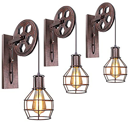 PETITES ECREVISSES Wandleuchten Industrielle vintage industrial Wandlampe E27 Retro Metall Kreative für Wohnzimmer Esszimmer Schlafzimmer (Roter Rost - 3 Stücke)