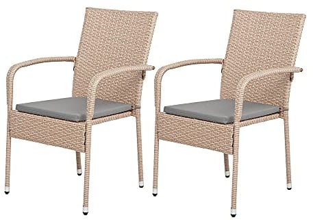 LEBENSwohnART 2er-Set Armlehnstuhl Helen Polyrattan Natural Gartenstuhl Stuhl Armlehnsessel