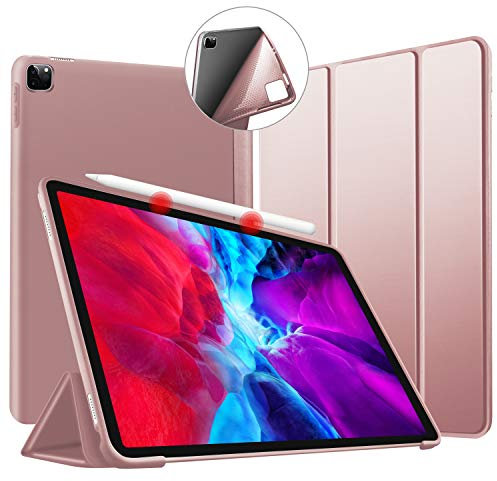 VAGHVEO Funda para iPad Air 13 Pulgadas (M3 2025/M2 2024)/ iPad Pro 12,9 2022/2021/2020/2018, iPad Pro 12.9 6ª/5ª/4ª/3ª Generación Smart Cover Protectora, Carcasa Trasera Flexible de TPU, Oro Rosa
