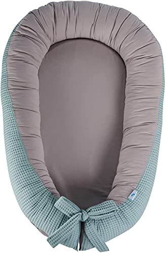 tweeto® Babynest Kokon Waffelpiqué - Handmade zweiseitig aus Baumwolle Waffel - Neugeborene Nestchen Baby (Mint)