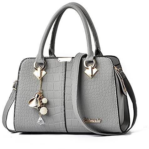 FANDARE Damen Handtasche Umhängetasche Frauen Schulterbeutel Shopper Tote Reise Henkeltasche Schulterriemen Abendtasche Citytasche Wasserdicht PU Leder Grau B
