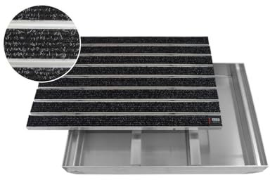 EMCO Eingangsmatte DIPLOMAT Large Rips anthrazit + ALU Bodenwanne Fußmatte Schuhabstreifer Fußabstreifer, Größe:600 x 400 mm