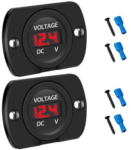 Linkstyle 2PCS DC 12V LED Digital Voltmeter, Waterproof Car Voltage Gauge Meter with Round Panel Display for Motorcycle RV Boat Truck ATV UTV