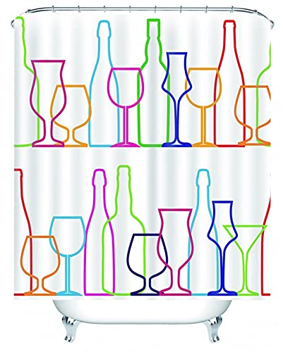 Banemi Duschvorhang Anti Schimmel, Duschvorhang Kinder Blau Grün Rosenrot Flaschen Und Tassen 180X180cm für Eck Dusche mit 12 Duschvorhangringen