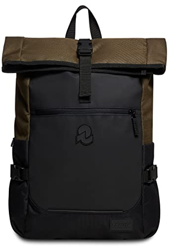 INVICTA ACT FOLD Rucksack aus nachhaltigem Stoff, Praktisch & Unisex Leicht, kompakt, mit Laptopfach & Rollup Funktion;Büro, Reise, Arbeit, Fahrrad Backpack, Daypack, italienisches Design moosgrün