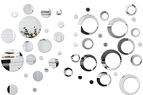 milaosk 50 Pezzi Adesivo Circolare A Specchio, Specchi Adesivi Da Parete Decorativi Autoadesive Specchi Adesivi Da Parete Acrilico Adesivi Murali Bagno per Decorazioni Casa Salotto