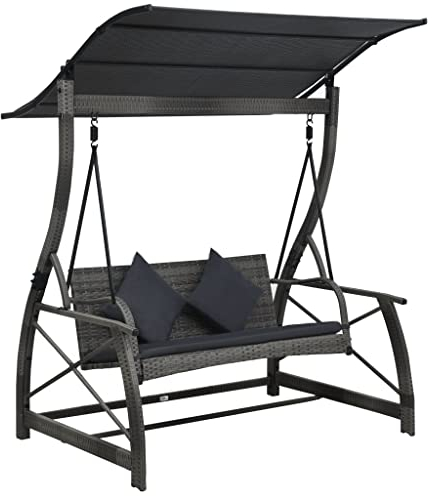 MUSEVANE Hollywoodschaukel 3-Sitzer mit Dach Poly Rattan Grau