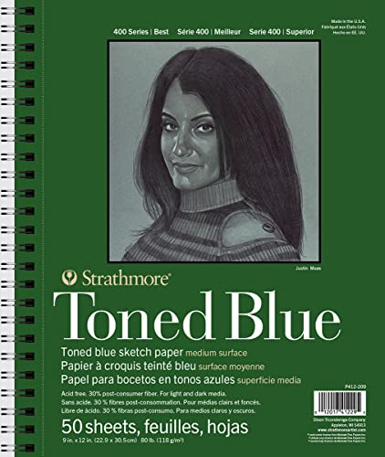 Strathmore Skizzenblock der 400er-Serie, getöntes Blau, 22,9 x 30,5 cm, 50 Blatt – Künstler-Skizzenbuch zum Zeichnen, Illustrieren, Kunstunterricht Studenten