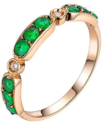 Daesar Trauringe Platin 950, Damen Ring Bandring mit 0.5ct Rund Smaragd Eheringe Rosegold mit Moissanit Gr.47 (15.0)