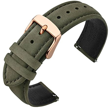 ANNEFIT Uhrenarmbänder für Herren 18mm mit Roségold Schnalle, Vintage Nubuk Wildleder Weiches Leder mit Schnellverschluss (Grün)