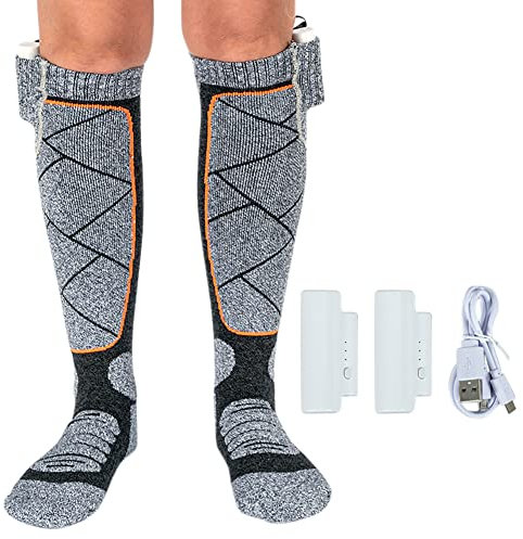PKKP Calcetines calefactables para mujer y hombre, 2000 mAh, calcetines calefactables, recargables, calcetines térmicos con batería, caza, pesca (gris)