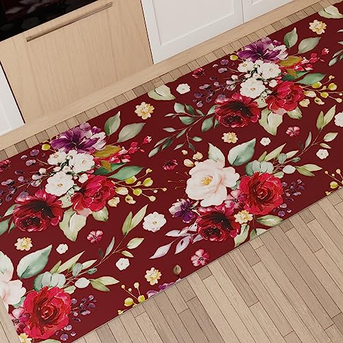 PETTI Artigiani Italiani - Teppich für Küche, rutschfest und waschbar, 52 x 80 cm, Blumenmuster, 07 Bordeaux, 100% Made in Italy