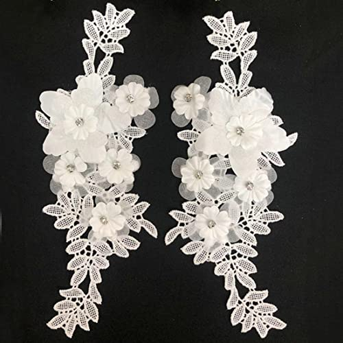 xingmo 2 Stück Weiße Tull Spitze Aufnäher,Bestickte Aufnäher,Blumen Patches, Stickerei Spitze Applikationen Blumen Patches