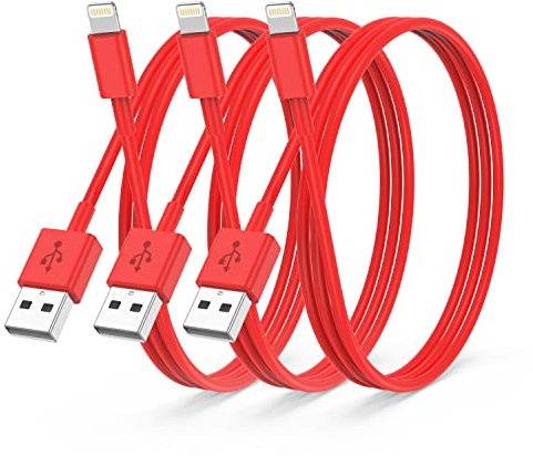 CyvenSmart 3Pack Apple MFi Certified iPhone Charger 2M,iPhone Lightning to USB A Cable 2 Meters,Fast Charging Cable Lead for iPhone 12 SE 2020 11 Xs Max XR X 8 Plus 7 Plus 6 Plus 5s SE iPad Pro,red