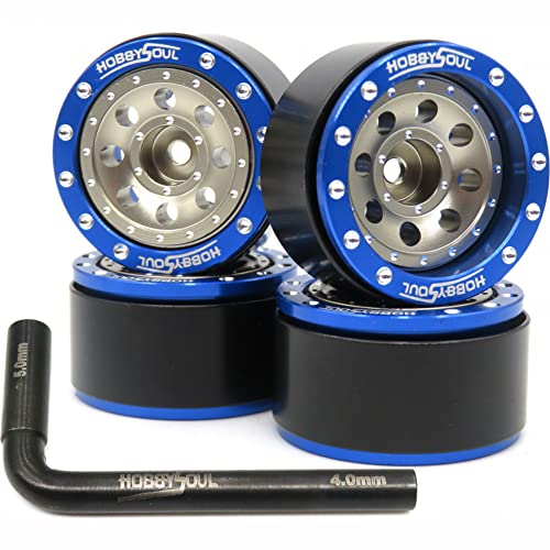 hobbysoul Schwere 1,0 Beadlock Räder Felgen Gewicht 21 g/Felge, Verstellbarer Offset RC 1,0 Räder Blaue Champagnerfarbe für 1/18 Traxxas TRX4M und 1/24 Axial SCX24 90081 Crawler, (4Stück)