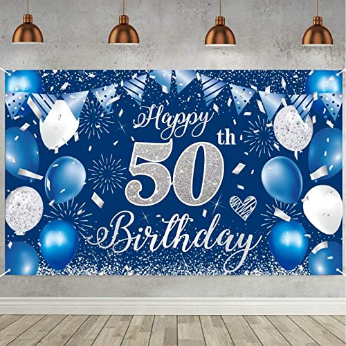 50. Geburtstag Banner Blau, Geburtstagsbanner 50, 50. Geburtstag Männer, 50 Geburtstag Hintergrund Banner, 50 Jahre Geburtstagsbanner für 50 Party Deko Männer Frauen