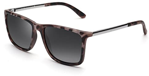 JIM HALO Polarisierte Fahren Sonnenbrille Retro Quadratische UV-Schutz Klassische Sonnenbrille Männer (Graue Schildkröte, Polarisierte Grau)